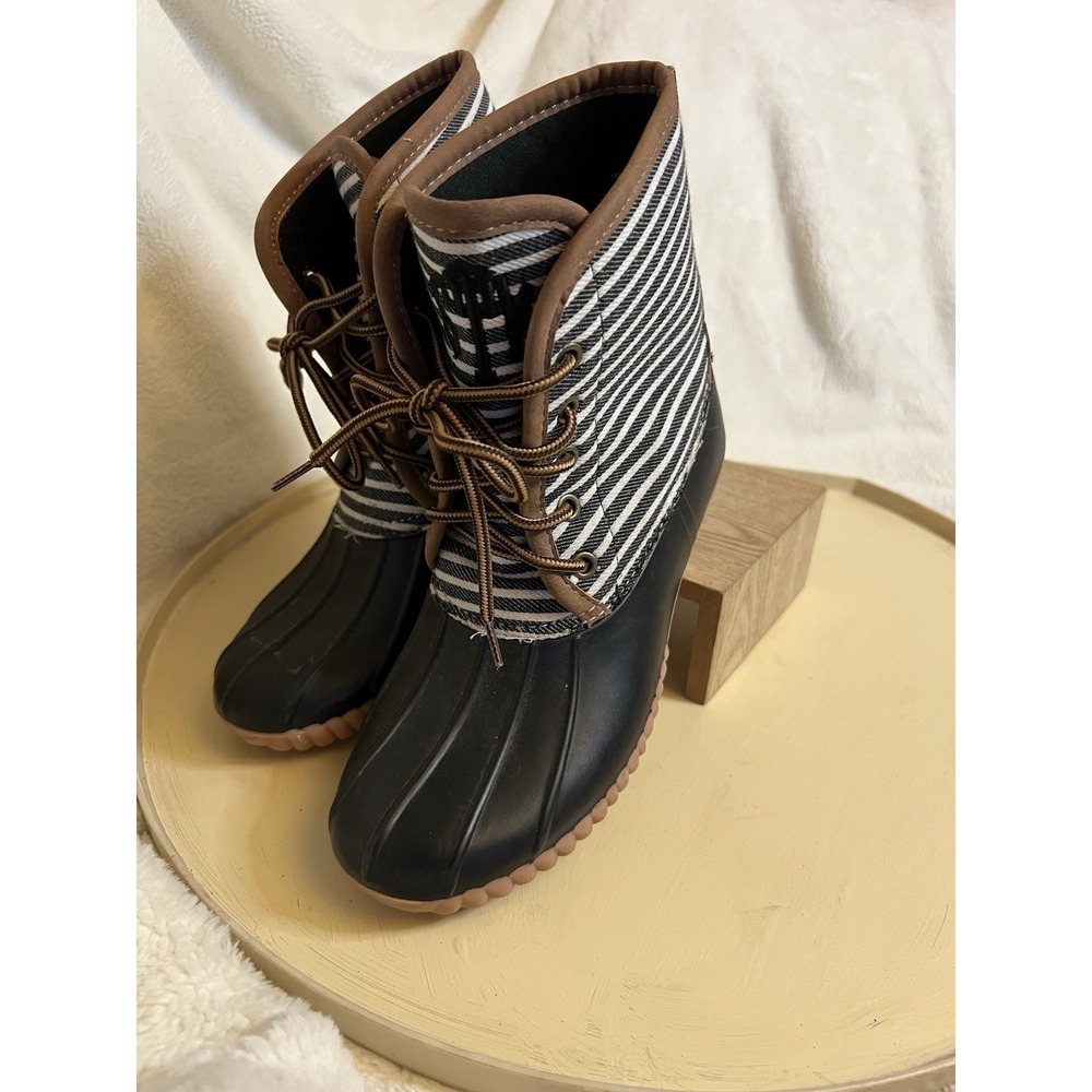 Women's Marley Lilly Duck Boots Size 6 Striped Monogrammed